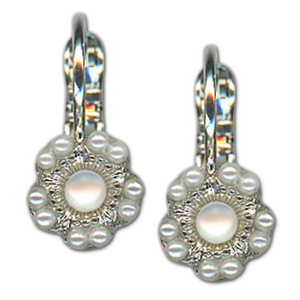 Earrings by Mariana Woman Adorable White Shell Mineral and Pearl Swarovski Crystals