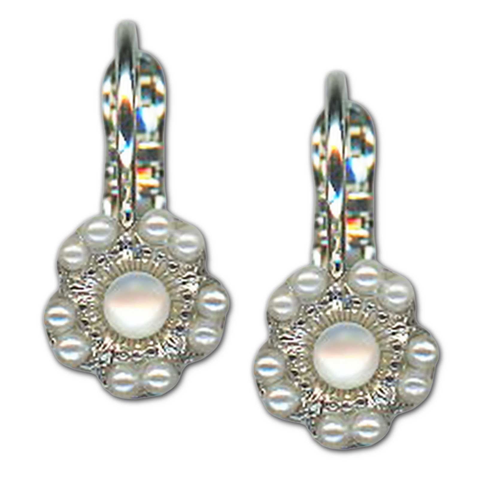 E-1028-3-139M87-RO6 (1) Earrings by Mariana Woman Adorable White Shell Mineral and Pearl Swarovski Crystals - Image 1