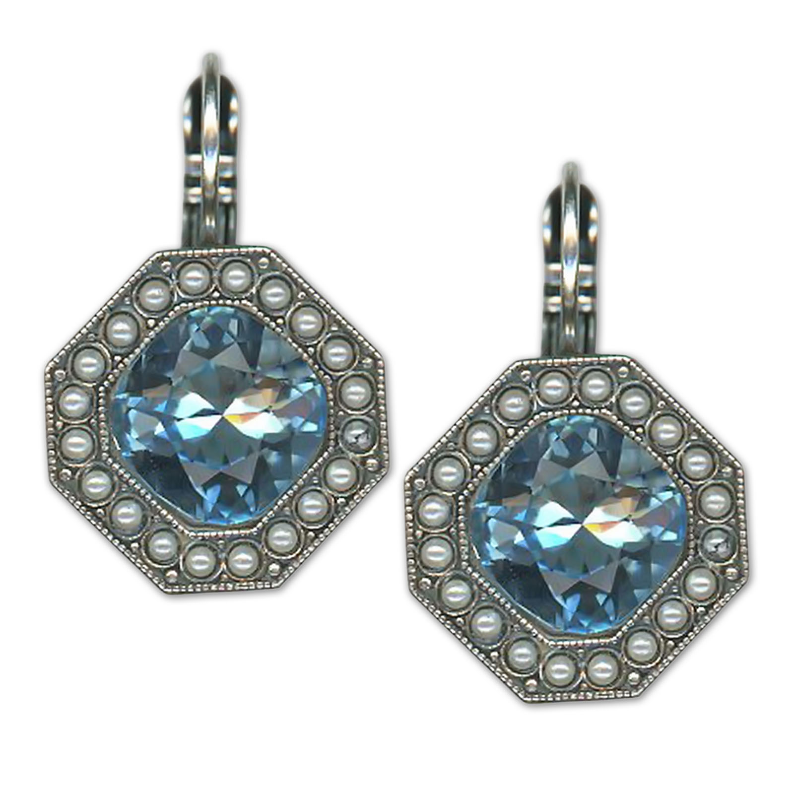 E-1174-11-1152-SP6 (1) Earrings by Mariana Woman Ethereal Aquamarine and Pearl Swarovski Crystals - Image 1