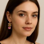 Earrings by Mariana Woman Floral Yellow and Astral Pink Swarovski Crystals - Image 3