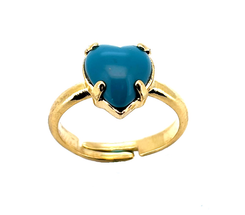 R-7396-0-267-YG (1) Ring by Mariana Woman Heart Shaped Turquoise Swarovski Crystals - Image 1
