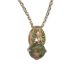 Necklace Pendant by Mariana Woman Luxurious Unakite Mineral and Peridot Swarovski Crystals