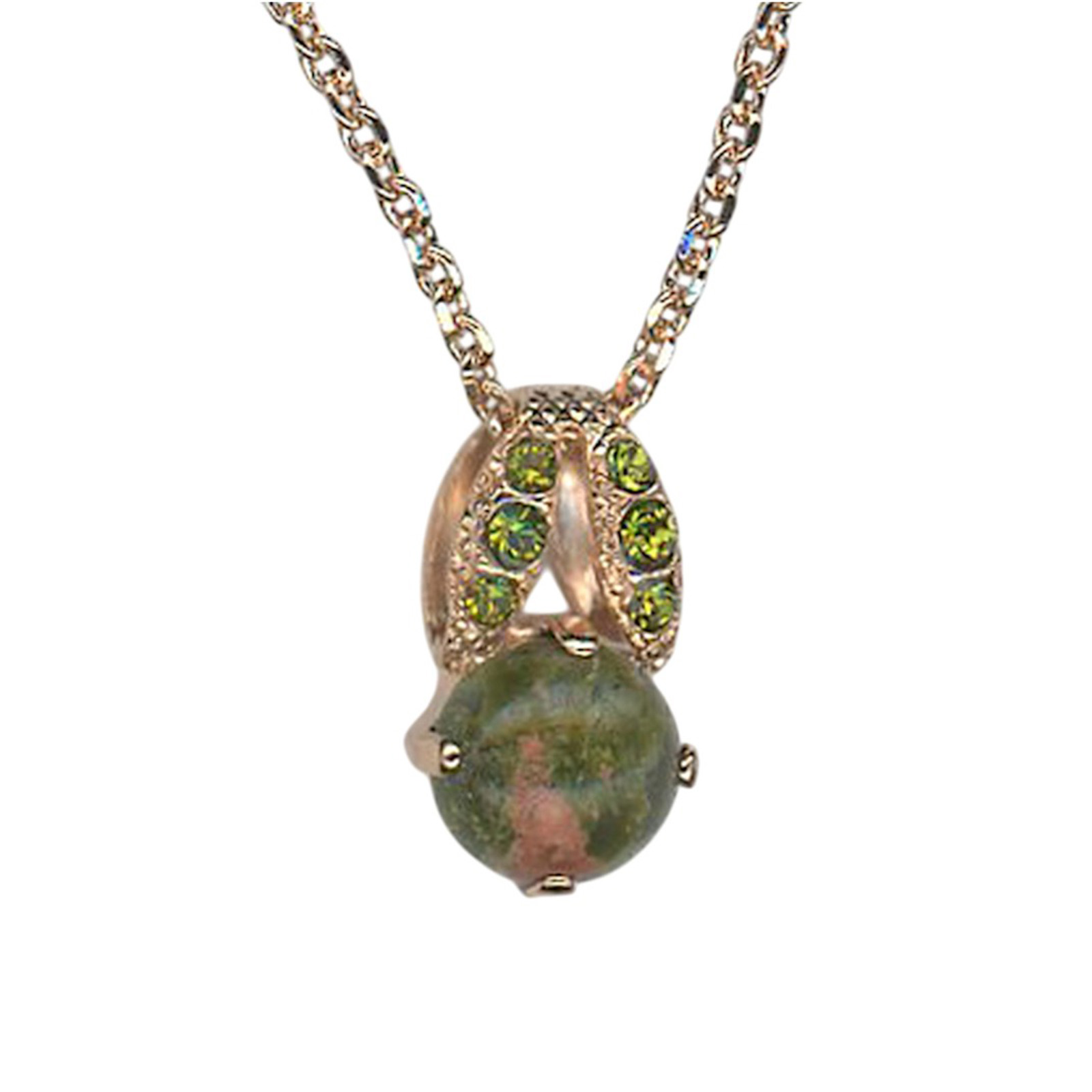 N-5252-M5009-RG (1) Necklace Pendant by Mariana Woman Luxurious Unakite Mineral and Peridot Swarovski Crystals - Image 1