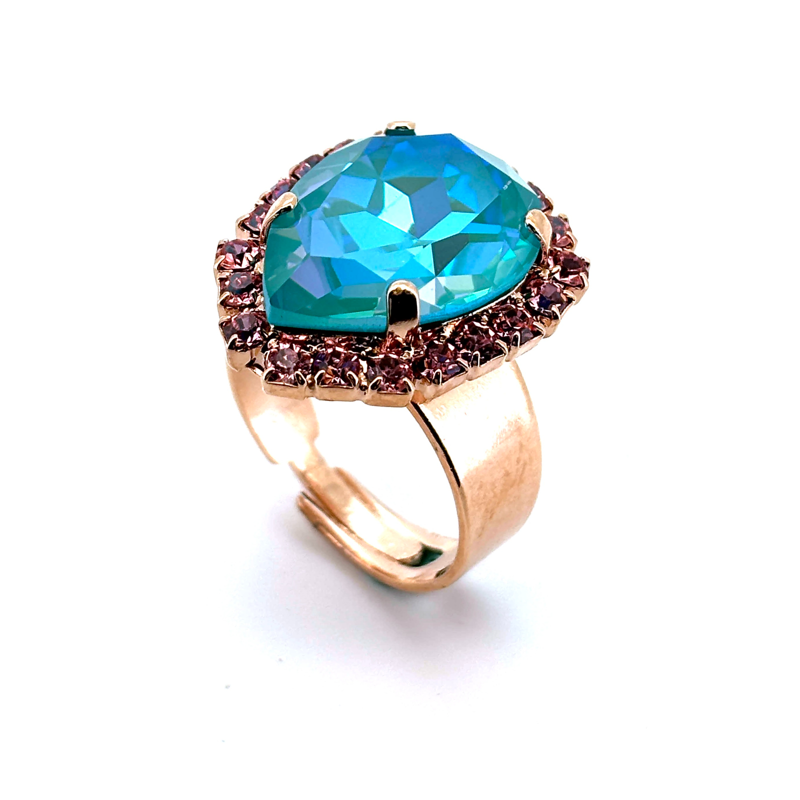 R-7098-223142-RG (2) Ring by Mariana Woman Elegant Laguna and Rose Swarovski Crystals - Image 1