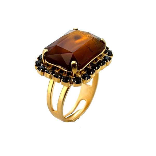 Ring by Mariana Woman Elegant Smoked Topaz and Jet Swarovski Crystals