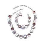 Jewelry Set By Mariana Woman Necklace and Bracelet Amethyst and Pearls Swarovski Crystals