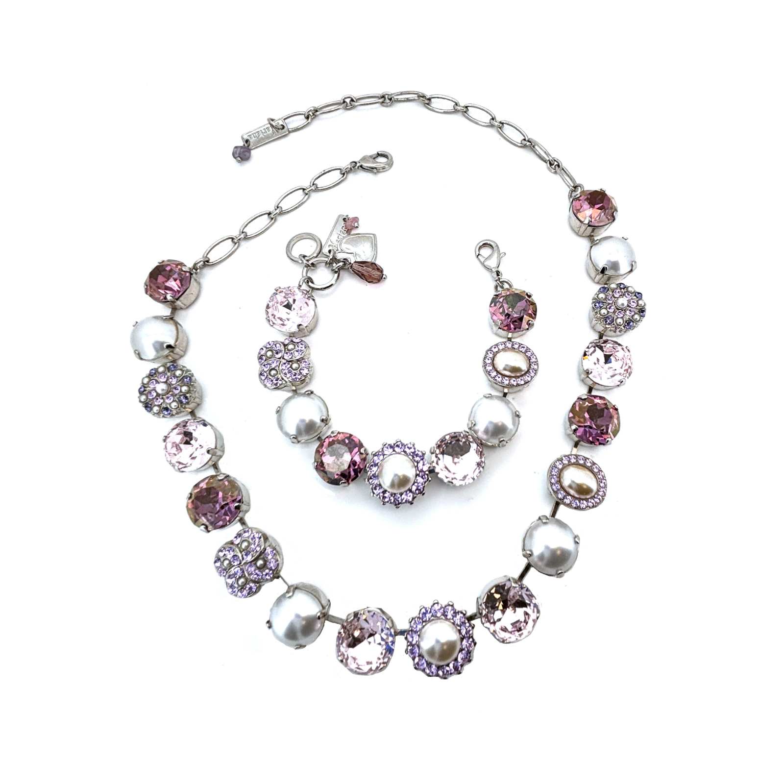 Set089 (2) Jewelry Set By Mariana Woman Necklace and Bracelet Amethyst and Pearls Swarovski Crystals - Image 1