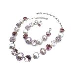 Jewelry Set By Mariana Woman Necklace and Bracelet Amethyst and Pearls Swarovski Crystals - Image 4