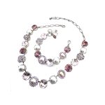 Jewelry Set By Mariana Woman Necklace and Bracelet Amethyst and Pearls Swarovski Crystals - Image 2