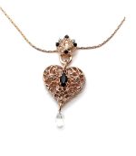 Necklace Pendant by Mariana Woman Sophisticated Heart Jet and Clear Swarovski Crystals