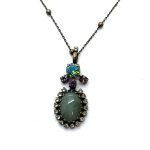 Necklace Pendant by Mariana Woman Timeless Jade Mineral and AB Swarovski Crystals