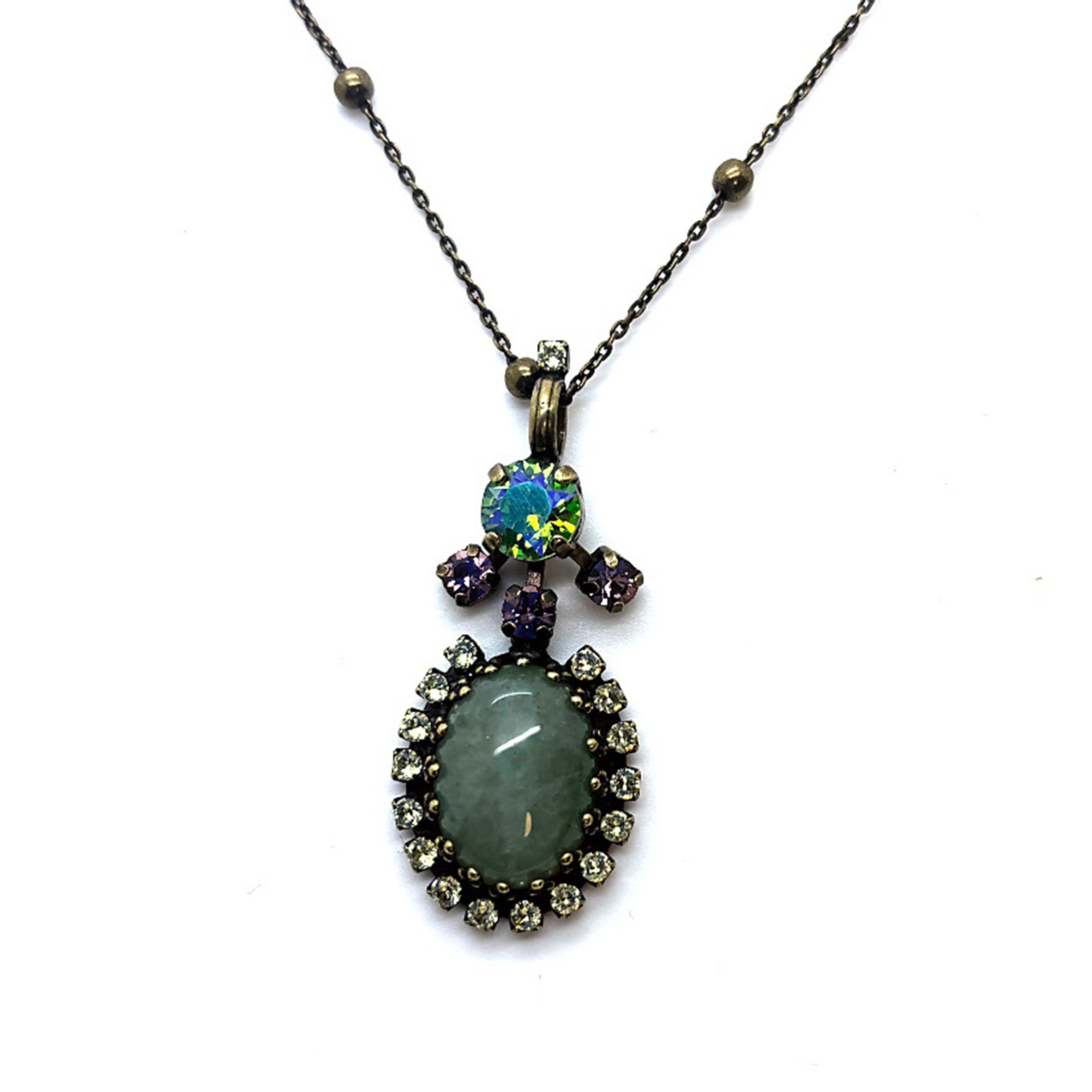 N-5008-4-M1002-EG (2) Necklace Pendant by Mariana Woman Timeless Jade Mineral and AB Swarovski Crystals - Image 1