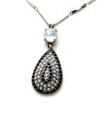Necklace Pendant by Mariana Woman Exquisite White Shell Mineral and Jet Swarovski Crystals