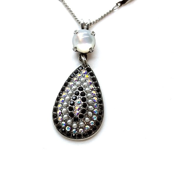 Necklace Pendant by Mariana Woman Exquisite White Shell Mineral and Jet Swarovski Crystals