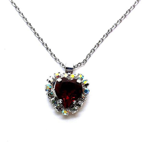Necklace Pendant by Mariana Woman Heart Encrusted Red and AB Swarovski Crystals