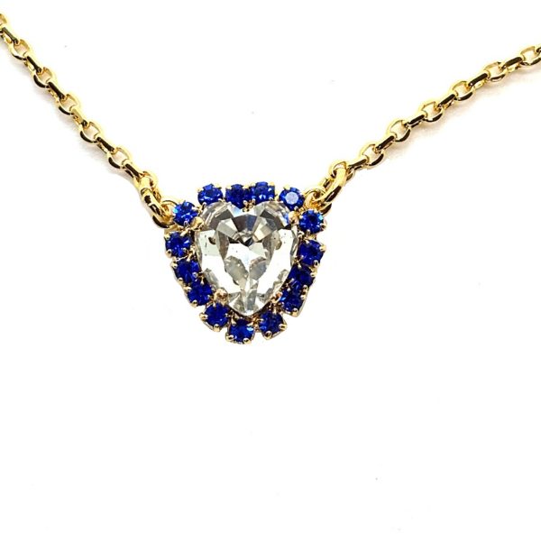 Necklace Pendant by Mariana Woman Heart Shaped Clear and Sapphire Swarovski Crystals