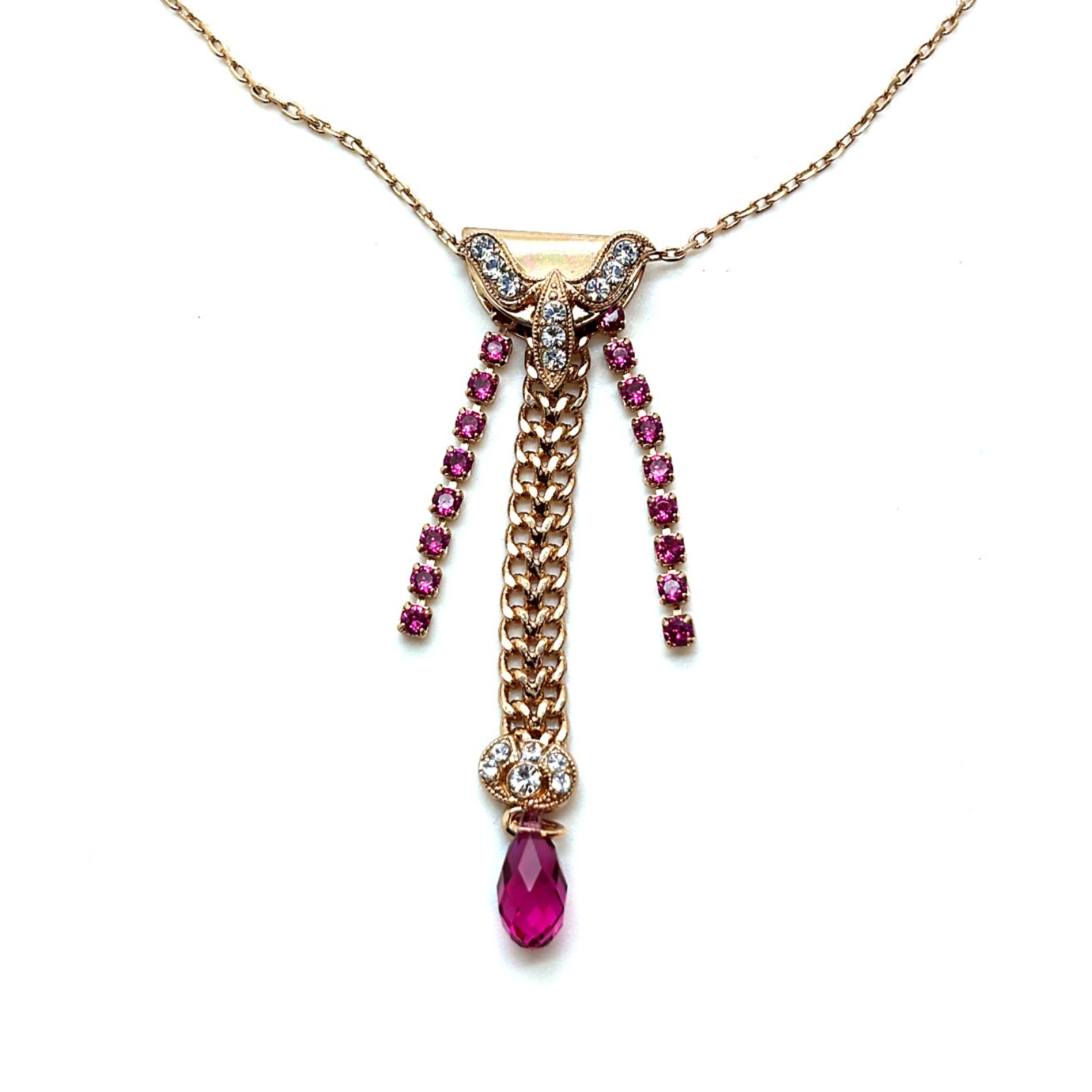N-5330-001502-RG (2) Necklace Pendant by Mariana Woman Stunning Fuchsia and Clear Swarovski Crystals - Image 1