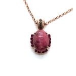 Necklace Pendant by Mariana Woman Stunning Rhodonite Mineral and Rose Swarovski Crystals