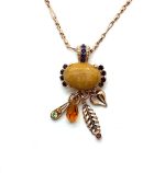 Necklace Pendant by Mariana Woman Precious Yellow Jasper Mineral and Amber Swarovski Crystals