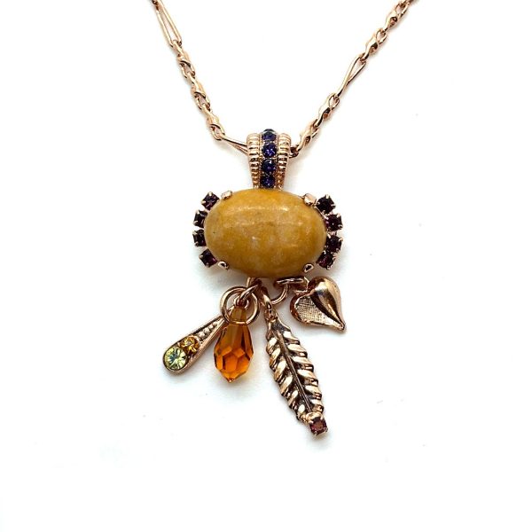 Necklace Pendant by Mariana Woman Precious Yellow Jasper Mineral and Amber Swarovski Crystals