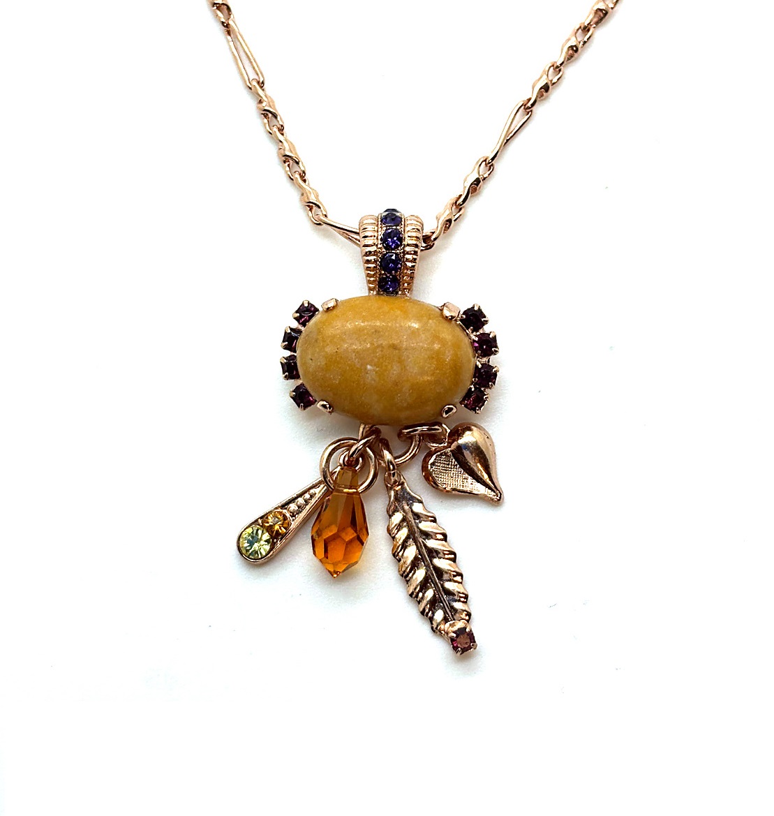 N-5522M-1032-RG (2) Necklace Pendant by Mariana Woman Precious Yellow Jasper Mineral and Amber Swarovski Crystals - Image 1