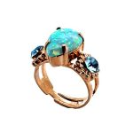 Ring by Mariana Woman Pear Shaped Opal Mineral and Aquamarine Swarovski Crystals