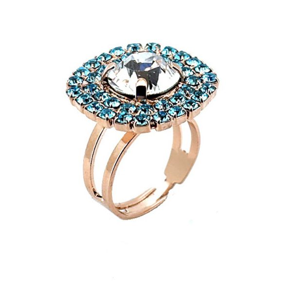Ring by Mariana Woman Elegant Aquamarine and Clear Swarovski Crystals