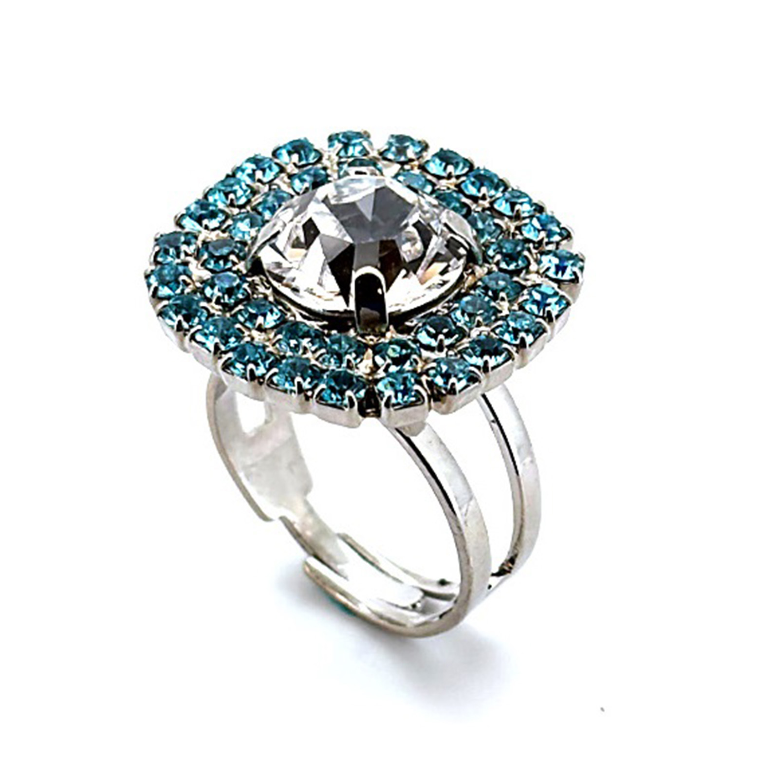 R-7137-11-202001-RO (3) Ring by Mariana Woman Glamorous Aquamarine and Clear Swarovski Crystals - Image 1
