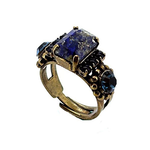 Ring by Mariana Woman Classy Lapis Lazuli Mineral and Montana Swarovski Crystals