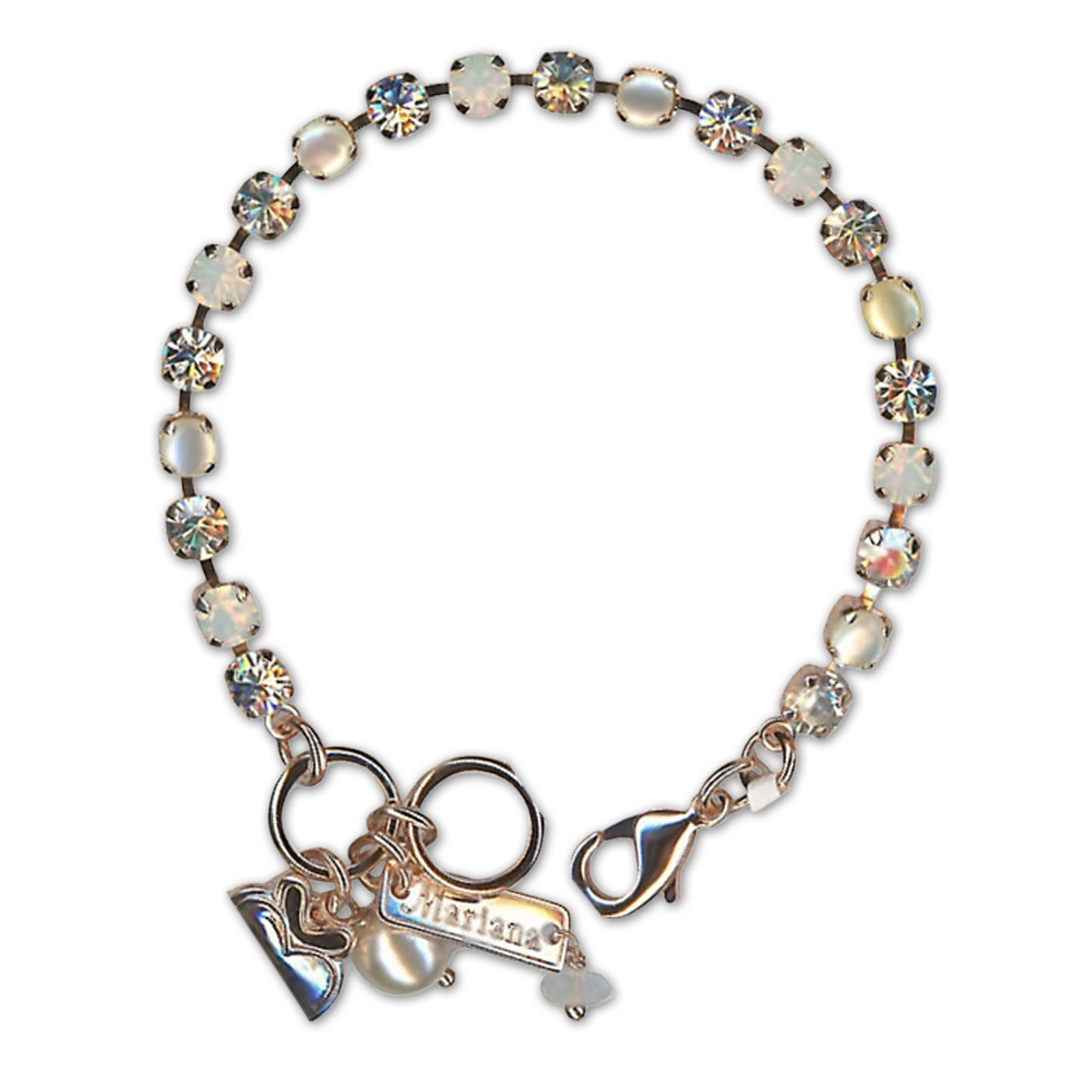 B-4000-M50870-RG (1) Bracelet by Mariana Woman Timeless White Shell Mineral and Clear Swarovski Crystals - Image 1