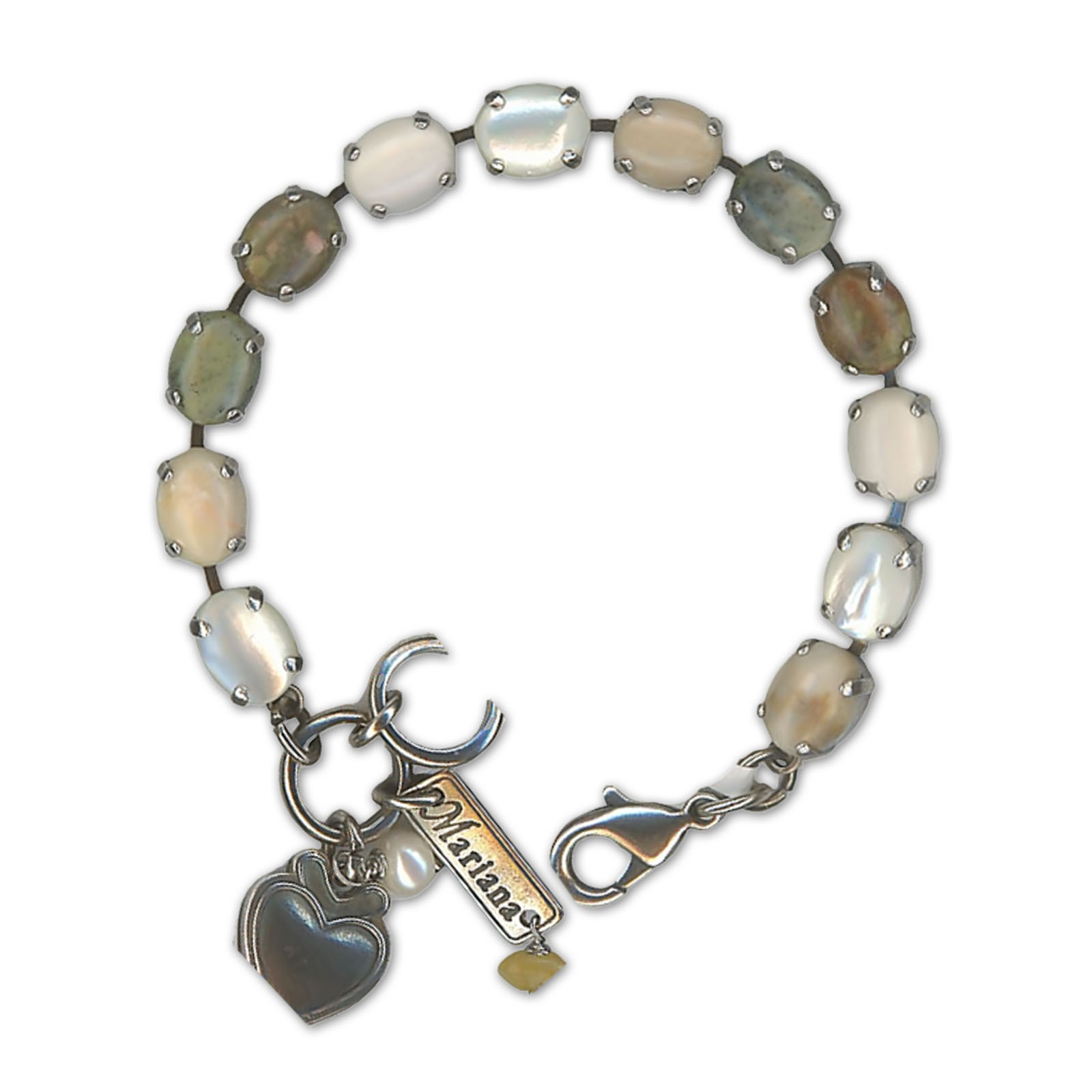 B-4416-1-M3102-SP (3) Bracelet by Mariana Woman Timeless White Shell Mineral and Riverstone Swarovski Crystals - Image 1