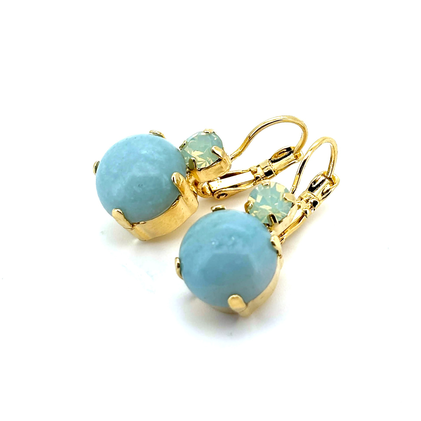 E-1037M-1065-YG6 (2) Earrings By Mariana Woman Amazonite Mineral and Chrysolite Swarovski Crystals - YG - Image 1