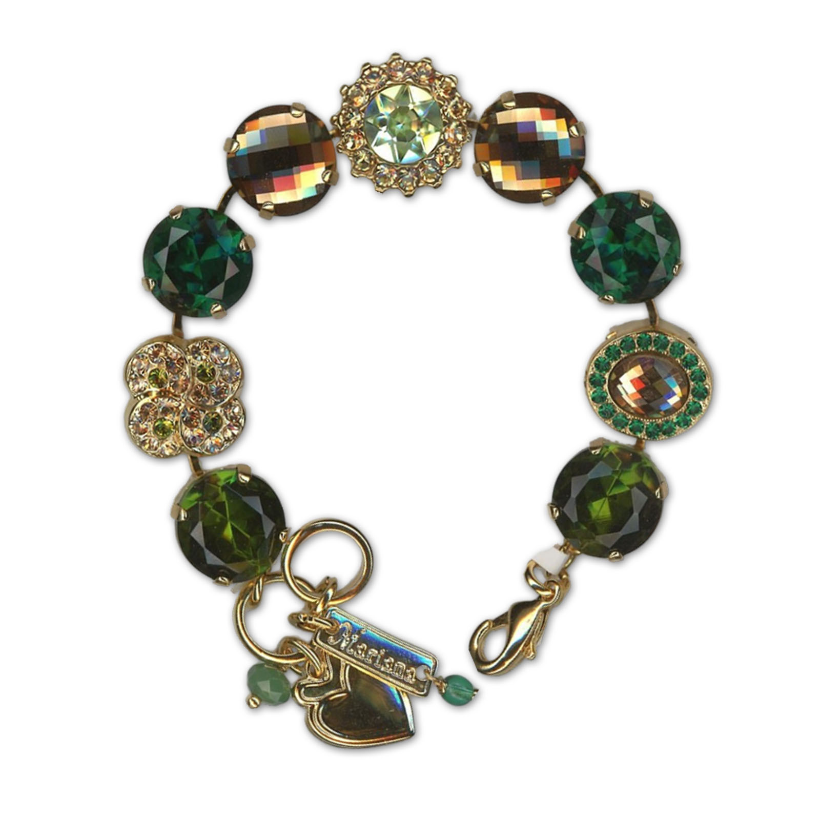 B-4195-3-5009-YG (1) Bracelet by Mariana Woman Glamorous Olivine and Emerald Swarovski Crystals - Image 1
