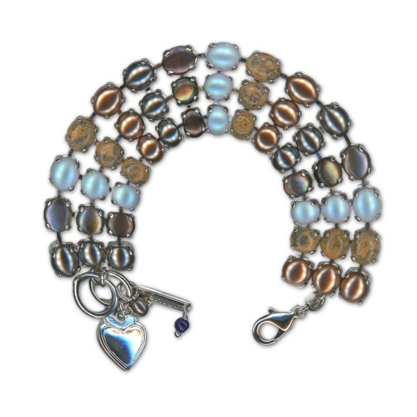 Bracelet by Mariana Woman Triple Tier Jasper Mineral and Pearl Swarovski Crystals