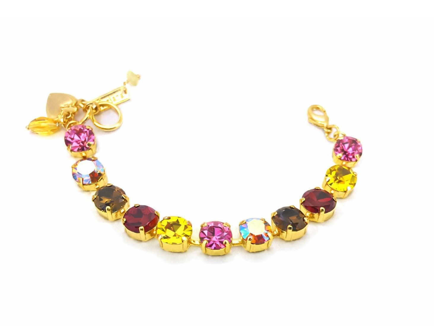 B-4474-1330-YG (1) Bracelet By Mariana Woman Classy Fuchsia and Quartz Swarovski Crystals-YG - Image 1