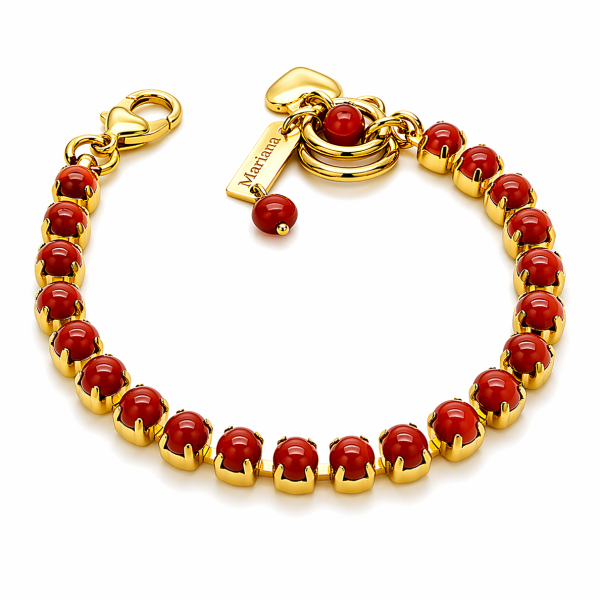 Bracelet By Mariana Woman Beautiful Round Red Jasper Mineral-YG