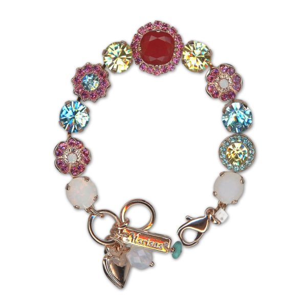 Bracelet by Mariana Woman Luxurious Siam and Aquamarine Swarovski Crystals