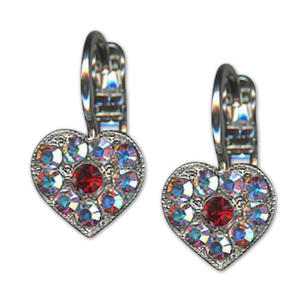 Earrings by Mariana Woman Heart Shaped AB and Red Swarovski Crystals