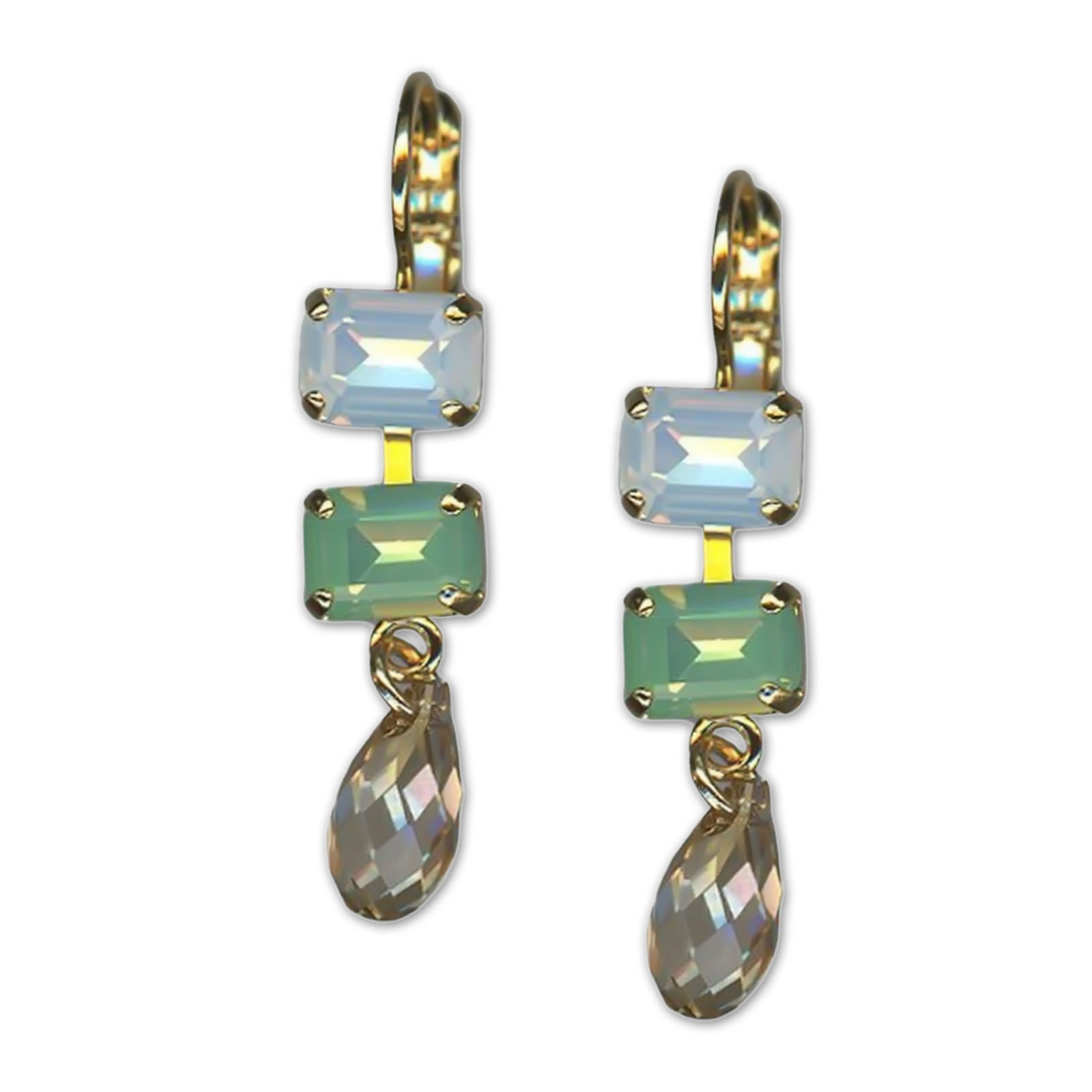 E-1431-1-5017-YG6 (1) Earrings by Mariana Woman Dangling Chrysolite and Golden Swarovski Crystals - Image 1