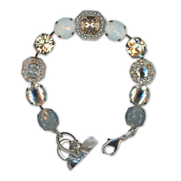 Bracelet by Mariana Woman Elegant Blue Quartz Mineral and Golden Swarovski Crystals