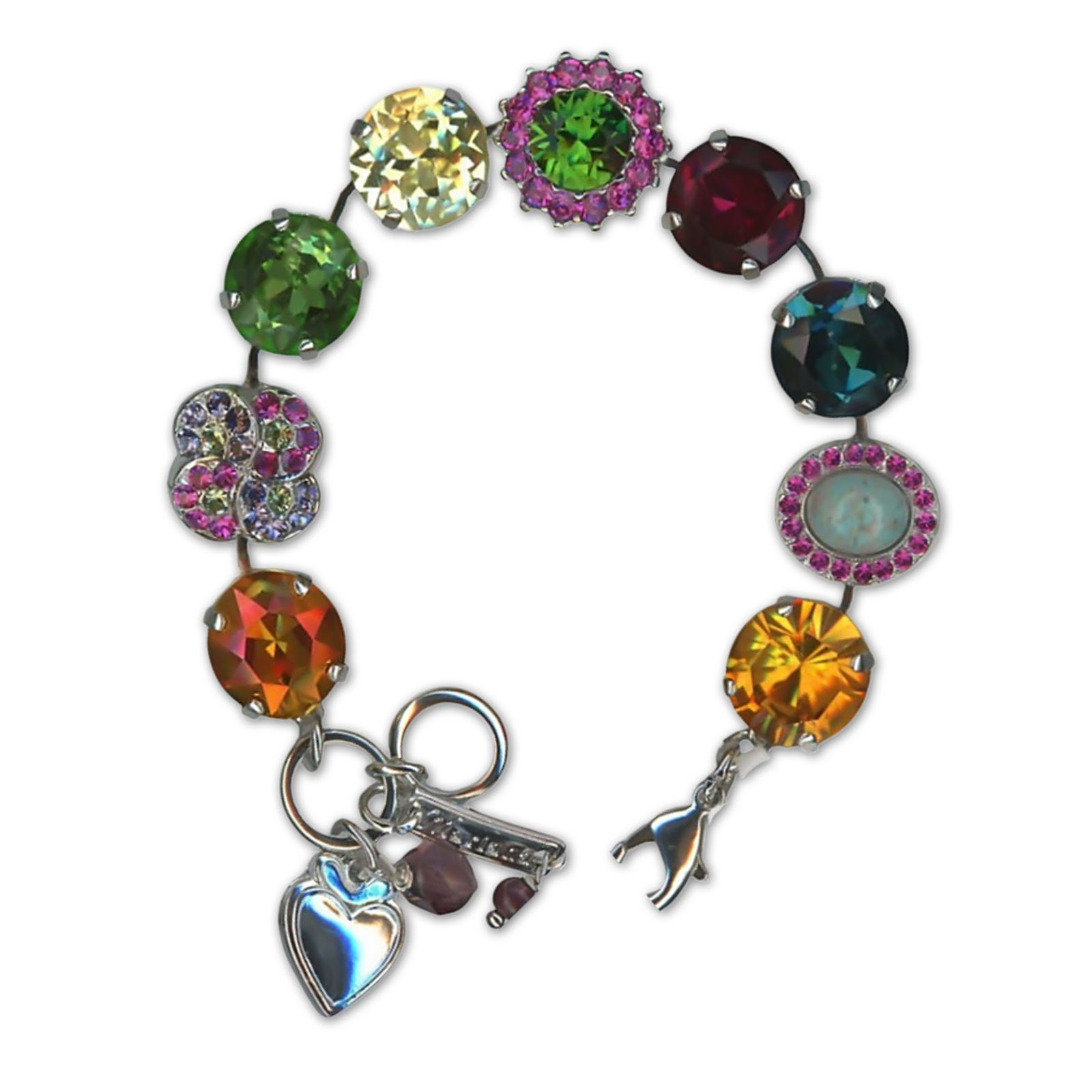 B-4195-3-333-RO (1) Bracelet by Mariana Woman Charming Fuchsia and Peridot Swarovski Crystals - Image 1