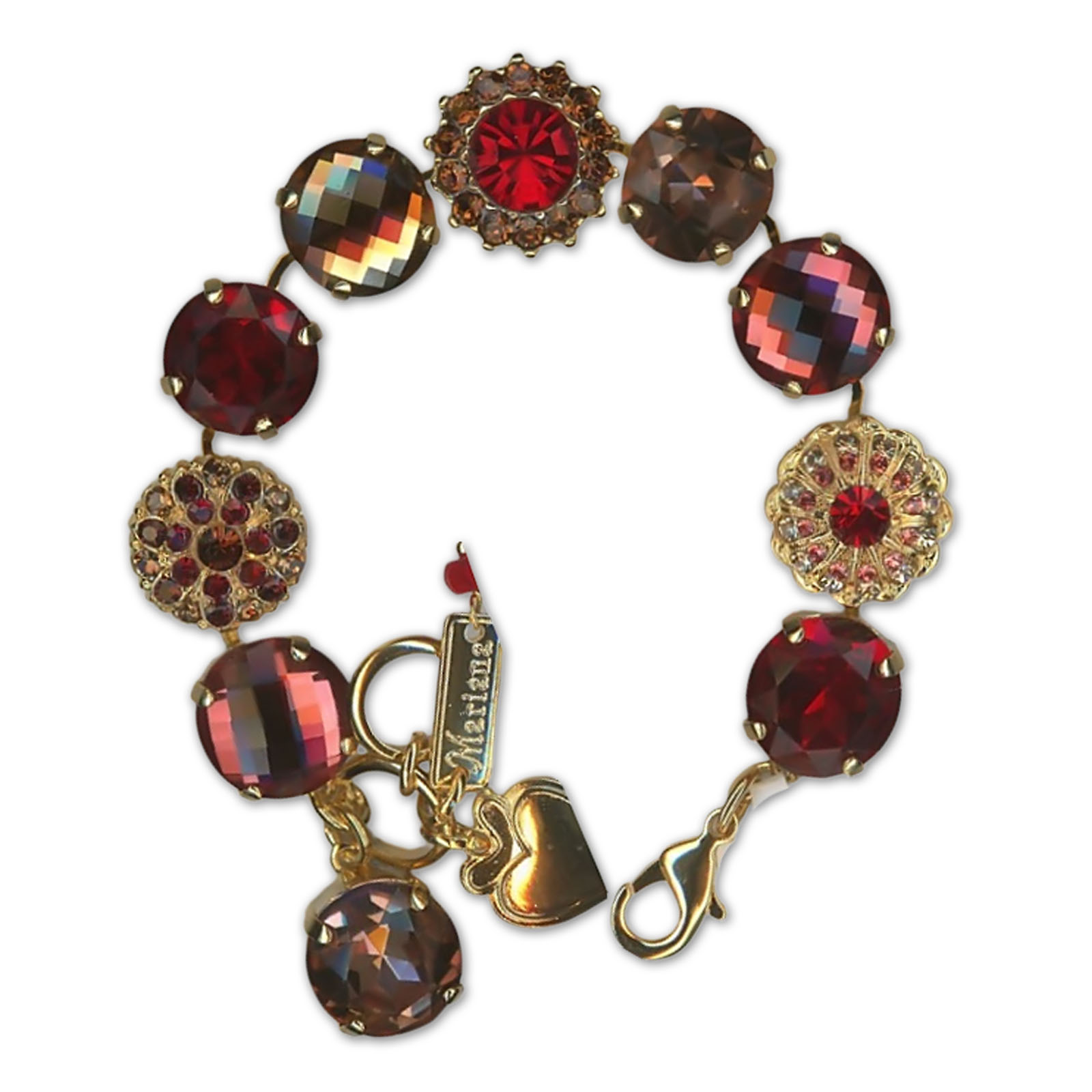 B-4195-5008-YG (2) Bracelet by Mariana Woman Glamorous Burgundy and Siam Swarovski Crystals - Image 1