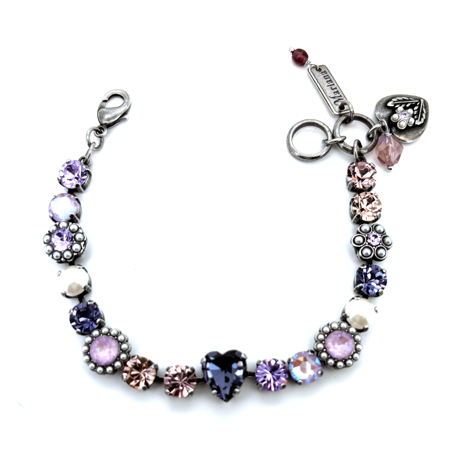 B-4379-11-139-10-SP (2) Bracelet By Mariana Woman Heart Shape Violet and Tanzanite Swarovski Crystals - Image 1
