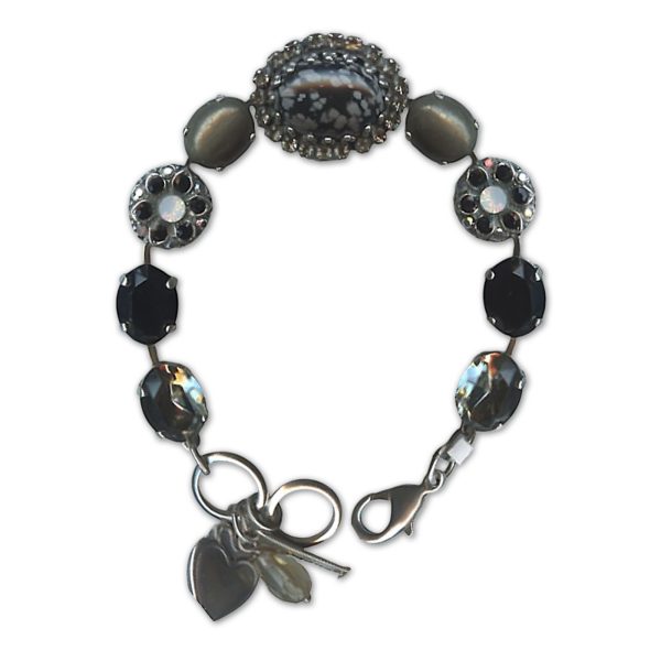 Bracelet by Mariana Woman Elegant Snowflake Obsidian Mineral and Jet Swarovski Crystals