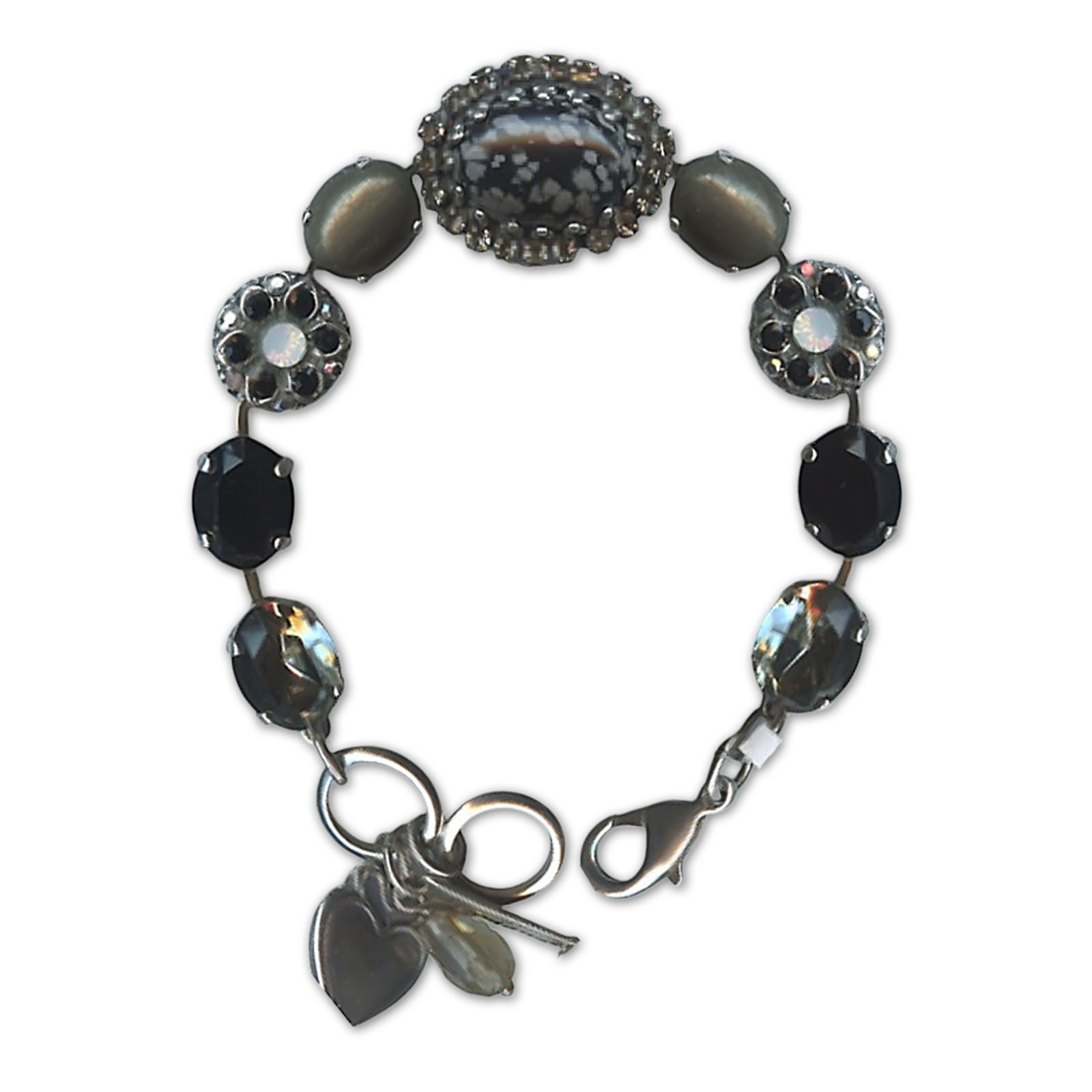 B-4413-1-M126-SP (1) Bracelet by Mariana Woman Elegant Snowflake Obsidian Mineral and Jet Swarovski Crystals - Image 1