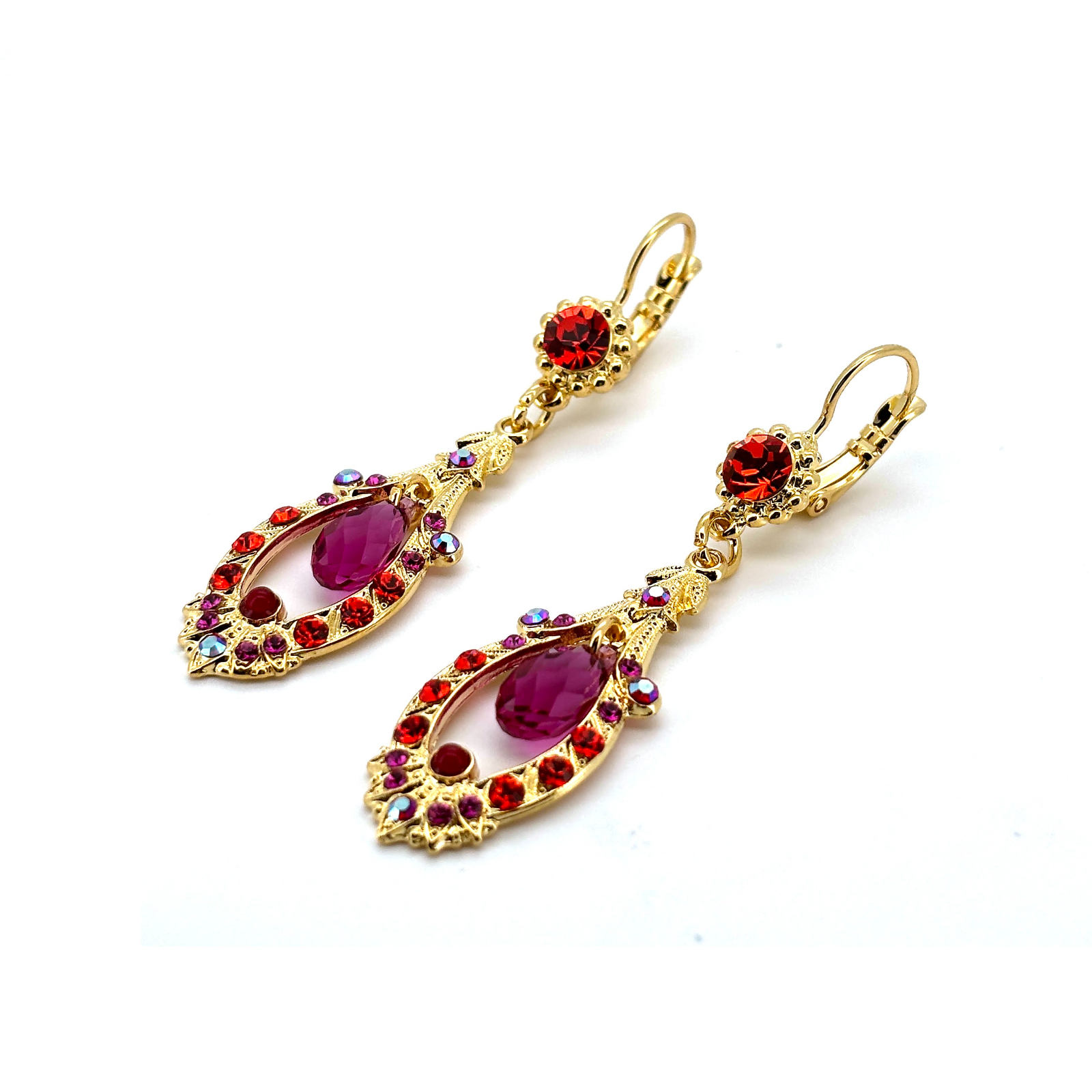 E-1120-1075-YG6 (2) Earrings By Mariana Woman Exquisite Oval Hyacinth and Orange Swarovski Crystals - Image 1