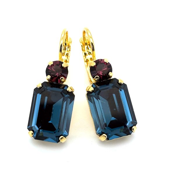 Earrings By Mariana Woman Stylish Deep Purple and Montana Blue Swarovski Crystals