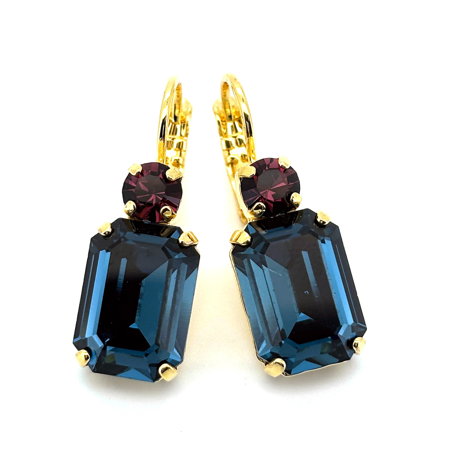 E-1233-1-3101-YG6 (2) Earrings By Mariana Woman Stylish Deep Purple and Montana Blue Swarovski Crystals - Image 1