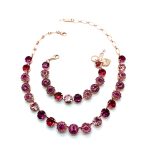 Jewelry Set By Mariana Woman Necklace and Bracelet Fuchsia and Rose Swarovski Crystals