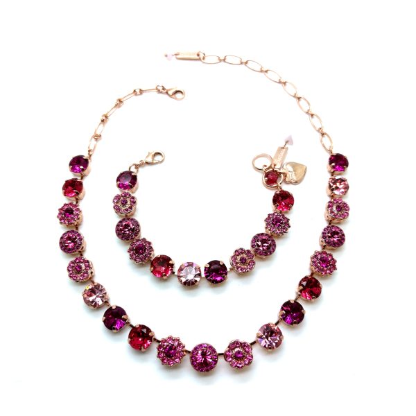 Jewelry Set By Mariana Woman Necklace and Bracelet Fuchsia and Rose Swarovski Crystals